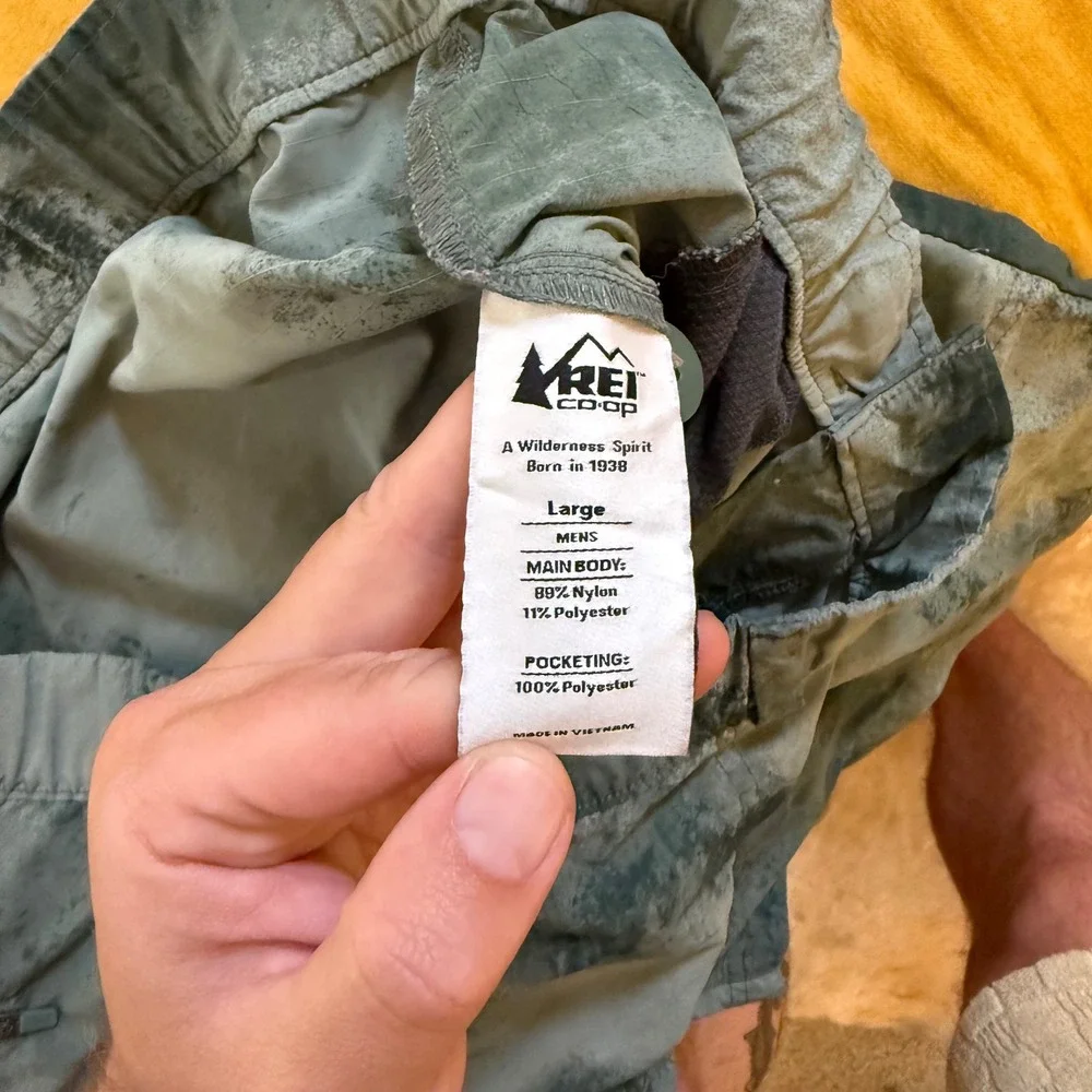 REI Co-op Mens Hiking Shorts Green Grey Tie Dye Ripstop Large Outdoor Trail